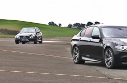 Mercedes E63 AMG meets the BMW M5 on the drag strip. VIDEO