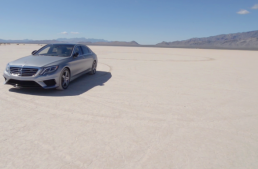 A Mercedes-AMG S63 on the Bonneville salt “racetrack”