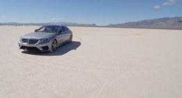 A Mercedes-AMG S63 on the Bonneville salt “racetrack”