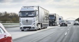 Autonomous Daimler trucks convoy drives through Europe