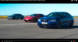 Drag race video by Autocar: Mercedes-AMG E 63 S vs Panamera Turbo S E-Hybrid, BMW M5