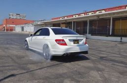 9-year old kid does burnouts with his dad’s Mercedes-AMG C 63