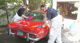 A Mercedes-Benz 280 SL gets its first wash in over 35 years