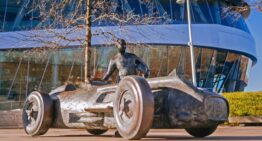 Life-Size Sculpture of Juan Manuel Fangio and his Mercedes-Benz W196 Greet Fans in Stuttgart